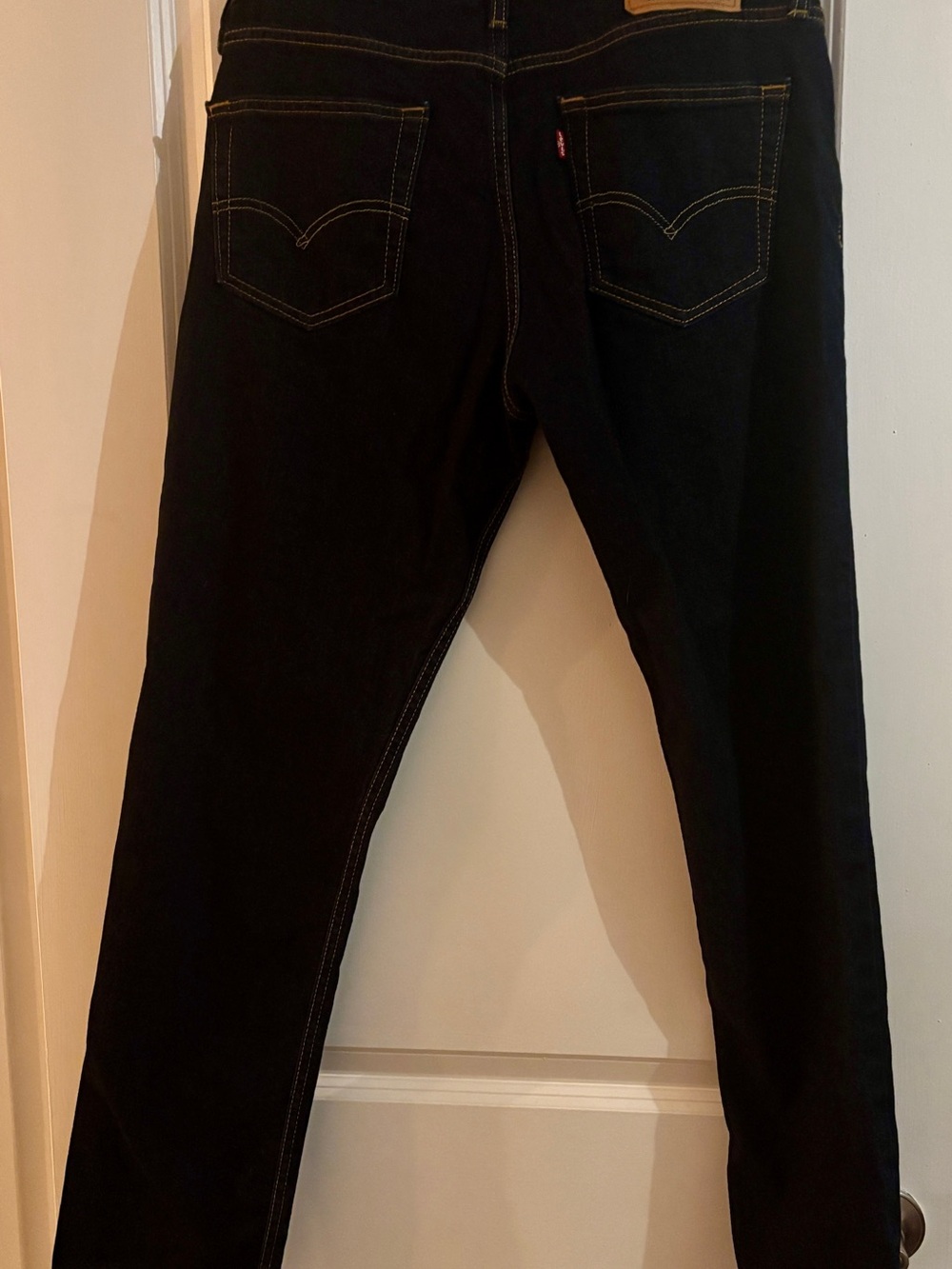 Dark Blue Wash Levi’s 511 Slim Straight Jeans with Yellow Contrast Stitching